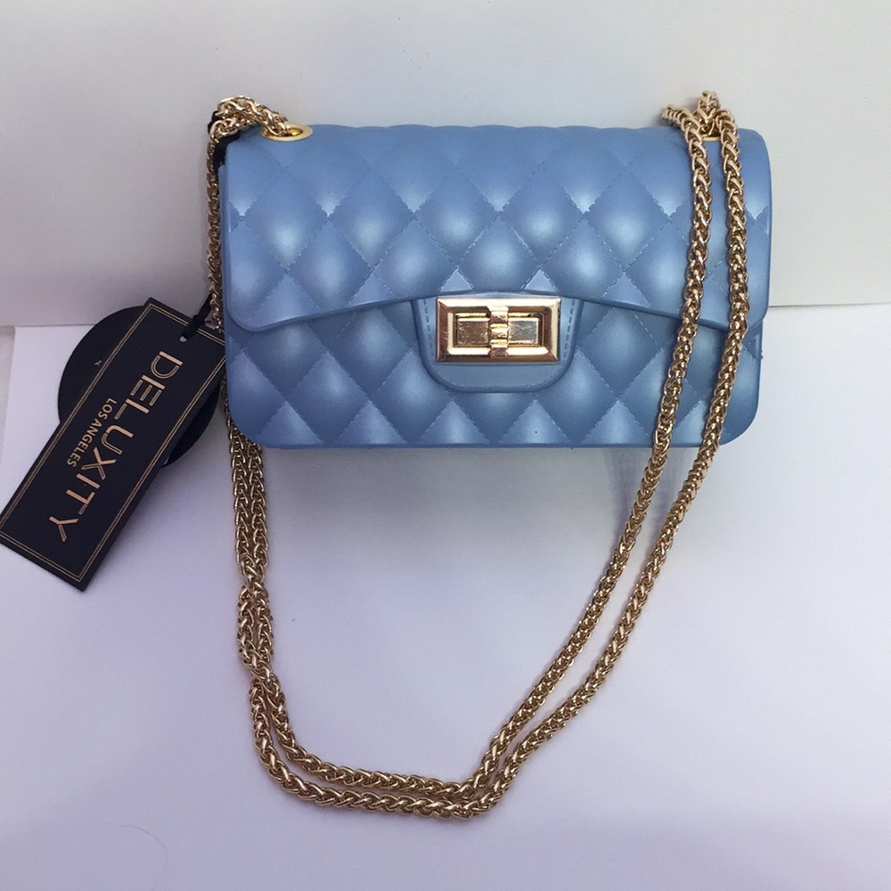 Blue jelly Quilted chain crossbody mini bag